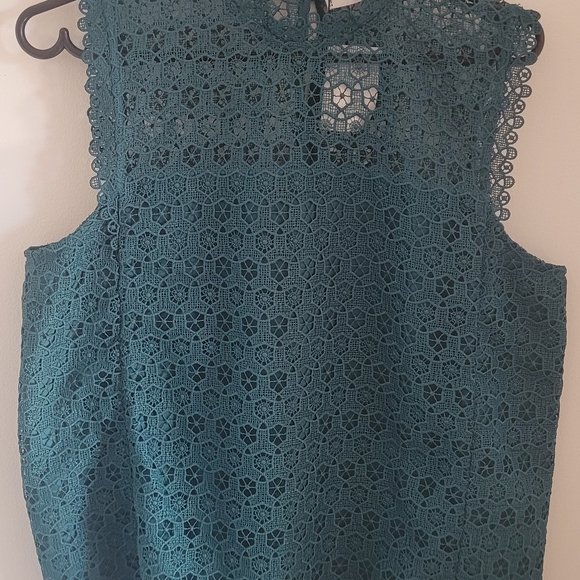 Mango Tops - Mango Teal Lace Sleeveless Blouse